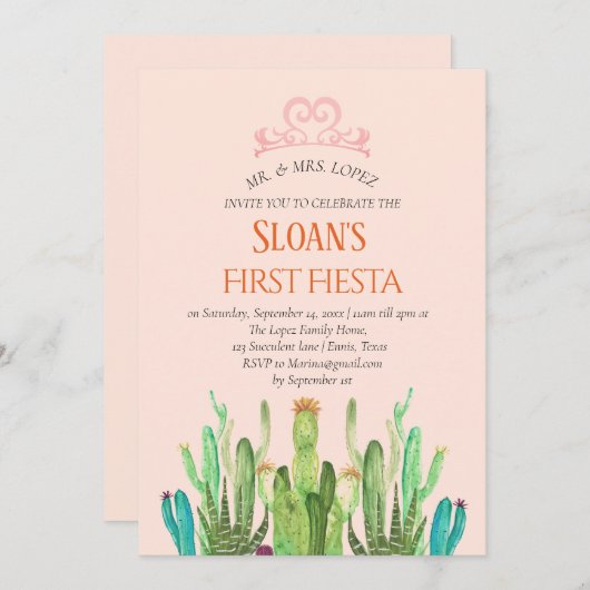 サボスモダンティアラファーストフィエスタ誕生日 招待状 (正面/裏面)