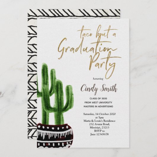 サボタコスが卒業パーティーグリーンに 招待状 (正面/裏面)