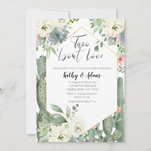 サボタコスについて愛カップルのシャワー招待状 招待状 (正面)