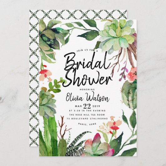 サボテエレガントンサククレントフローラブライダルシャワー 招待状 (正面/裏面)