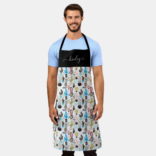 サボテモダンンの幾何パターン エプロン (着用した状態)