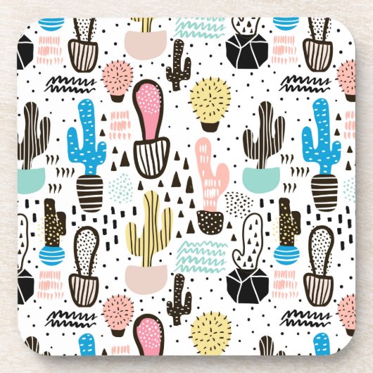 サボテモダンンの幾何パターン コースター (正面)