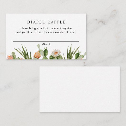 サボテンおむつラッフル赤ちゃんシャワーエンクロージャカード エンクロージャーカード (正面/裏面)