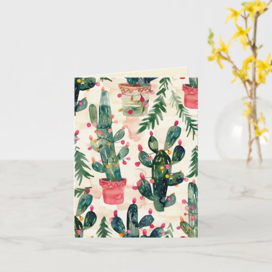サボテンおもしろいカラフルがクリスマスの挨拶をする カード (黄色い花)