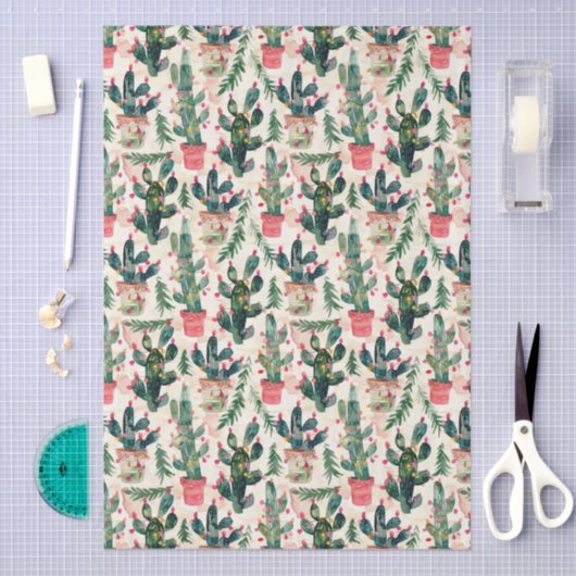 サボテンおもしろいカラフルクリスマスライト与えギフト 薄葉紙 (クラフト)