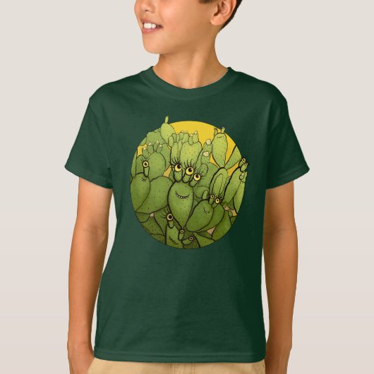 サボテンおもしろいキャラクターかわいい緑の多肉子供 Tシャツ (正面)