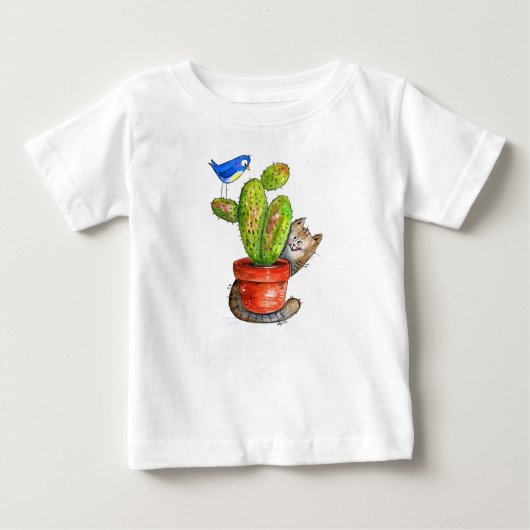 サボテンお洒落とスニーカー猫 ベビーTシャツ (正面)