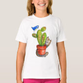 サボテンお洒落とスニーカー猫 Tシャツ (正面)