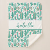 サボテンお洒落の緑の白いパターンのモノグラム シェルパブランケット (正面)