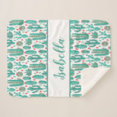 サボテンお洒落の緑の白いパターンのモノグラム シェルパブランケット (正面(横))