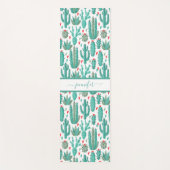 サボテンお洒落の緑の白いパターンのモノグラム ヨガマット (正面)