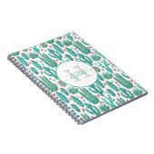 サボテンお洒落の緑の白かわいいパターン ノートブック (右側)