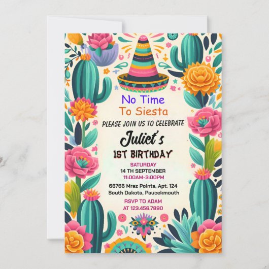 サボテンかわいいウノタコファーストフィエスタ1st誕生日 招待状 (正面)