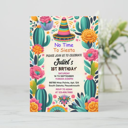 サボテンかわいいウノタコファーストフィエスタ1st誕生日 招待状 (スタンド正面)