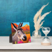 サボテンが咲く可愛い砂漠のロバ フォトプラーク (インサイチュ)