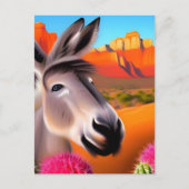 サボテンが咲く可愛い砂漠のロバ ポストカード (正面)