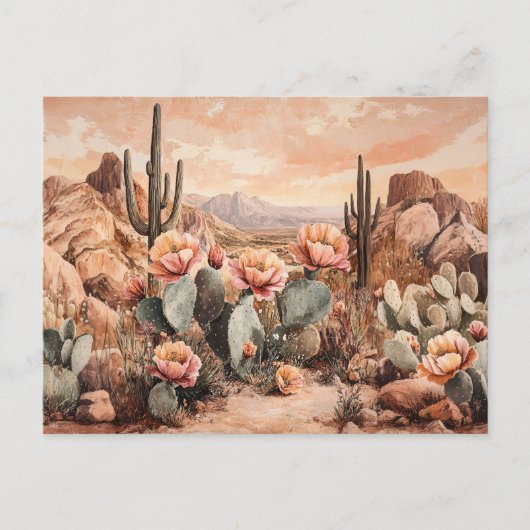 サボテンが咲く砂漠の風景 ポストカード (正面)