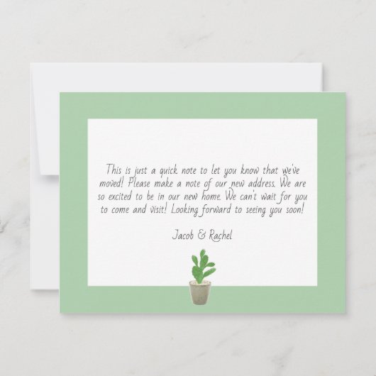 サボテンが成功し、新しい家宅引っ越しのお知らせ 招待状 (裏面)