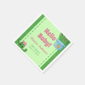 サボテンこんにちは赤ちゃんシャワーグリーンピンクグラス スタンダードカクテルナプキン (角)