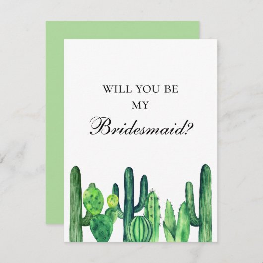 サボテンさん、結婚式の仲人になってくれる？ 緑のサボテンたち インビテーションポストカード (正面/裏面)