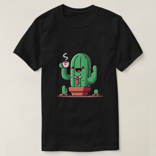 サボテンだってコーヒーを飲む Tシャツ (デザイン正面)