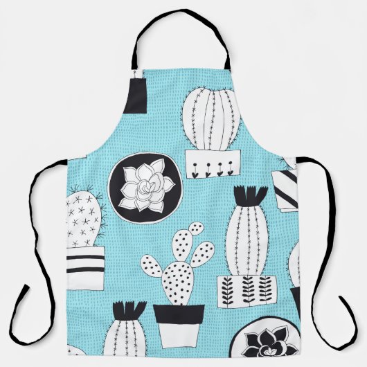 サボテンとスキュルを使った手描きのシームレスな模様 エプロン (正面)