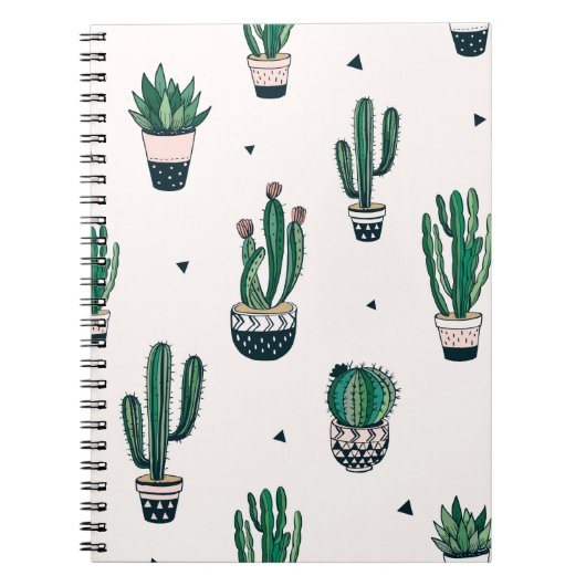 サボテンとスキュールを使用した手描きシームレスパターン ノートブック (正面)