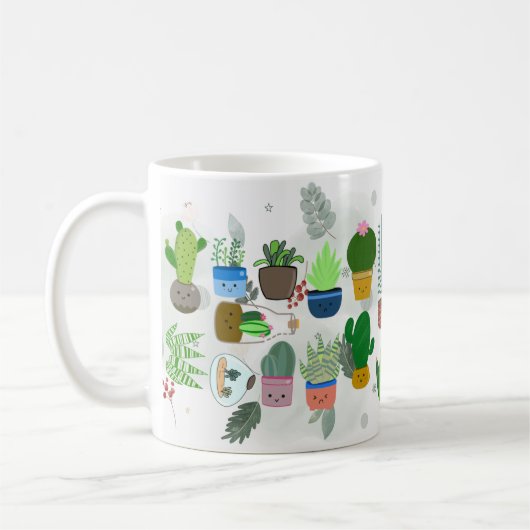サボテンとフローラアー鮮やかト – 自然インスパイア- コーヒーマグカップ (左)