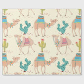 サボテンとラクダの混合パターン ラッピングペーパー (フラット)