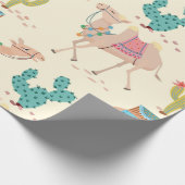 サボテンとラクダの混合パターン ラッピングペーパー (角)