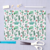 サボテンとラディバグのパターン – 白い背景 薄葉紙 (クラフト)