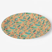 サボテンとラディバグパターン – オレンジ色の背景 ペーパープレート (アングル)