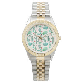 サボテンとラディバグパターン – クリーム背景 腕時計