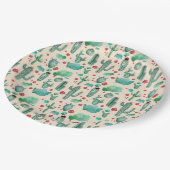 サボテンとラディバグパターン – ベージュ背景 ペーパープレート (アングル)