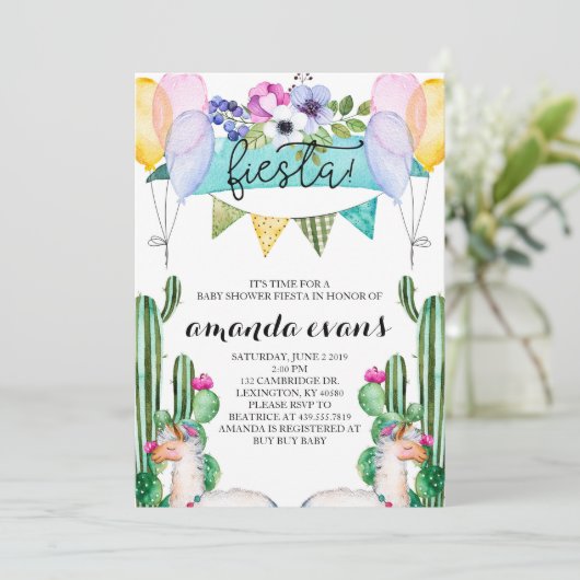 サボテンとラマベビーシャワーフィエスタ招待状 招待状 (スタンド正面)