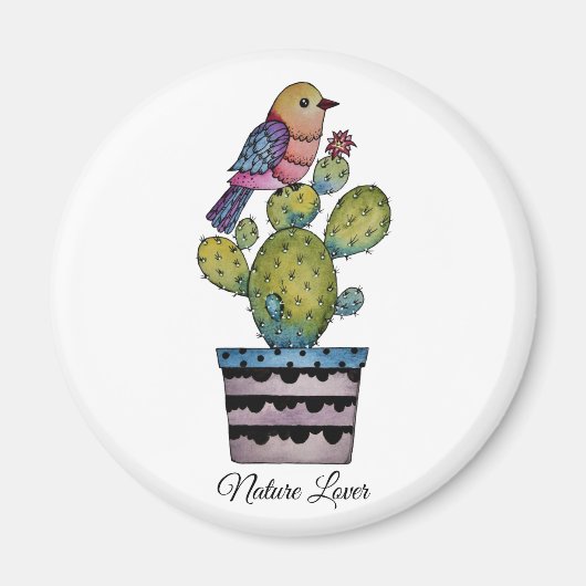 サボテンとレインボーバード マグネット (正面)