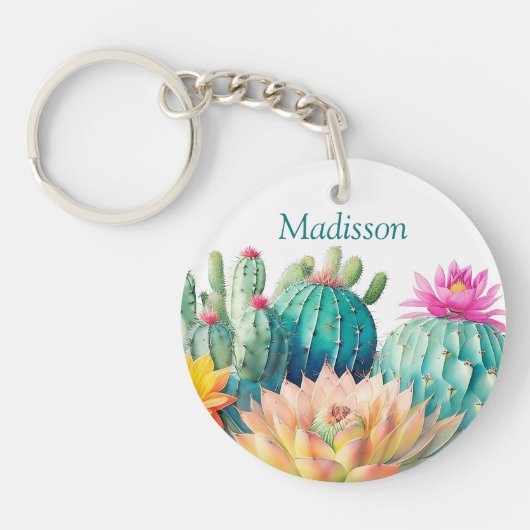 サボテンと名前の多肉質 キーホルダー (正面)