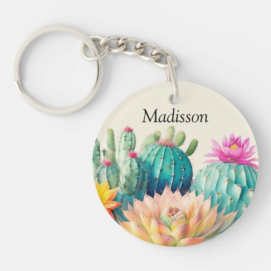 サボテンと名前の多肉質 キーホルダー (正面)