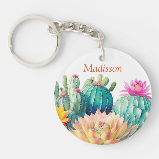 サボテンと名前の多肉質 キーホルダー (正面)