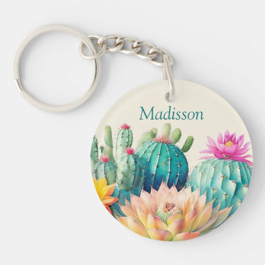 サボテンと名前の多肉質 キーホルダー (正面)