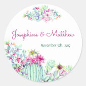 サボテンと多肉性の花結婚式用シール ラウンドシール (正面)