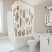 サボテンと多肉性シームレスパターン シャワーカーテン (インサイチュ)