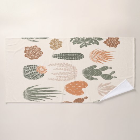 サボテンと多肉性シームレスパターン バスタオル (バスタオル)