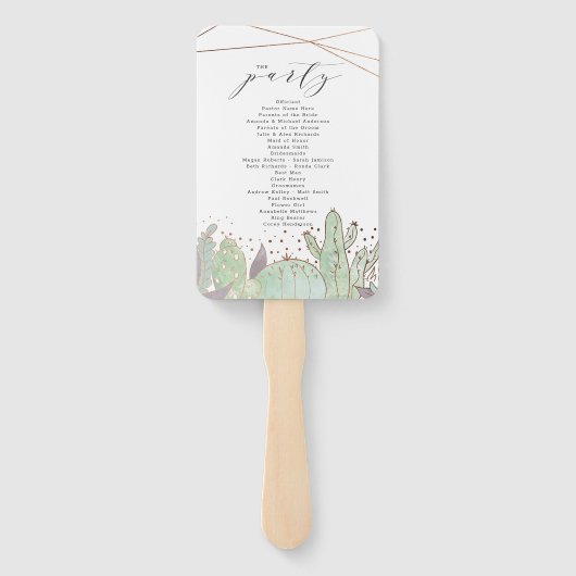 サボテンと多肉性トレンディー結婚の式プログラム ハンドファン (裏面)