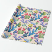 サボテンと多肉株鮮やか南西部の水色 ラッピングペーパー (アンロールド)