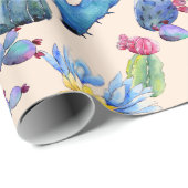 サボテンと多肉株鮮やか南西部の水色 ラッピングペーパー (ロールコーナー)