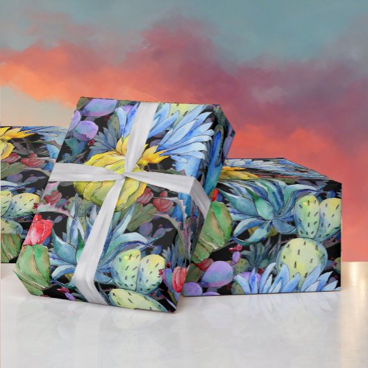 サボテンと多肉株鮮やか南西部の水色 ラッピングペーパー