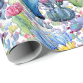 サボテンと多肉株鮮やか南西部の水色 ラッピングペーパー (ロールコーナー)