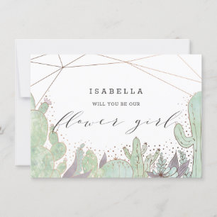 サボテンと多肉植物のジオメトリック フラワーガール プロポーズカード