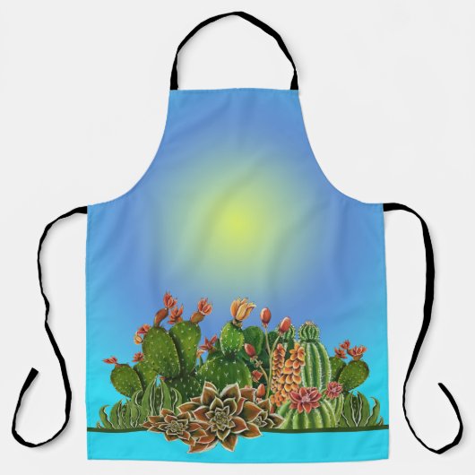 サボテンと多肉植物のパターン エプロン (正面)